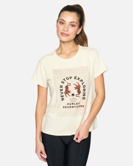 mujer Hurley vendimia blanca camiseta clásica de aventurero ropa 8L2D567