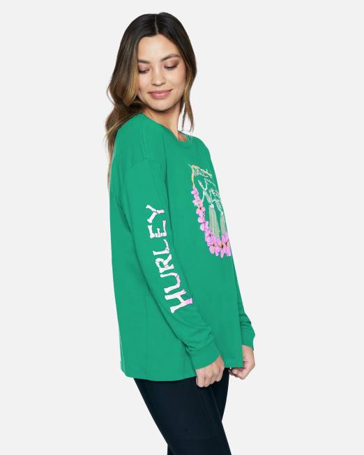 mujer Hurley verde antiguo camiseta extragrande de manga larga hulaskel ropa 8L2D564