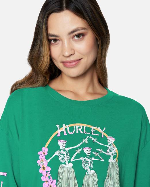 mujer Hurley verde antiguo camiseta extragrande de manga larga hulaskel ropa 8L2D564