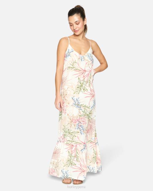 mujer Hurley crema múltiple vestido largo con volantes de palma de verano ropa 8L2D591