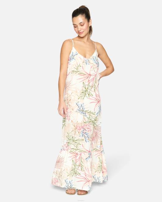 mujer Hurley crema múltiple vestido largo con volantes de palma de verano ropa 8L2D591