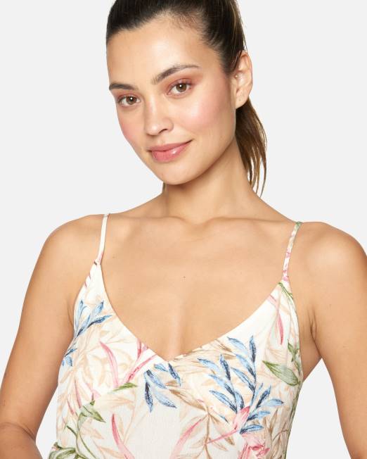 mujer Hurley crema múltiple vestido largo con volantes de palma de verano ropa 8L2D591
